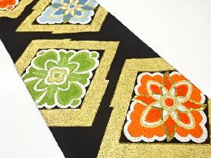 アンティーク　松皮菱に花模様織り出し袋帯（着用可）